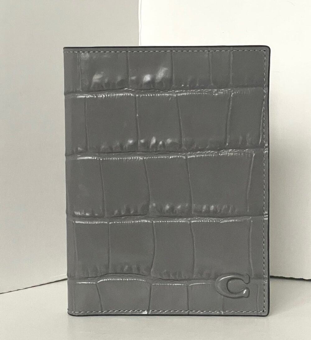 Coach Passport Card Case CW445 Charcoal Croc Embossed Leather